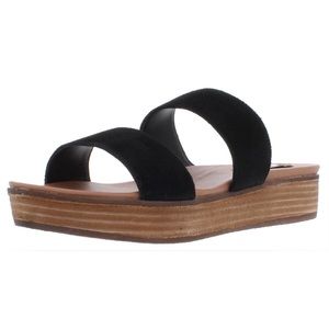Steve Madden Matilda Womens Suede Slide Platform Sandals - Black